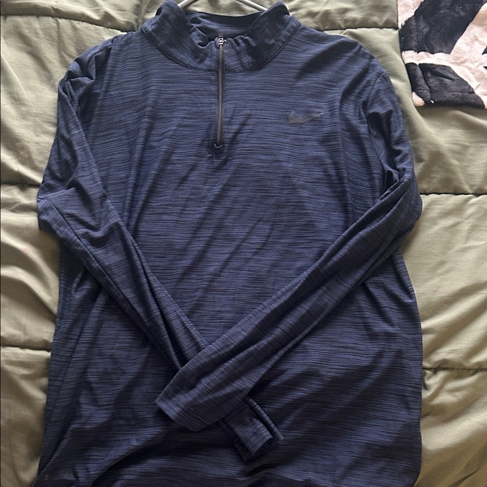 Nike Running Dri-Fit Quarter Zip Long Sleeve Shirt Navy Blue Reflective Men’s L